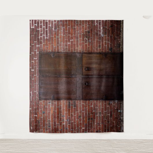 赤い素朴レンガの木のドアのパーティー背景を表示 タペストリー (正面)