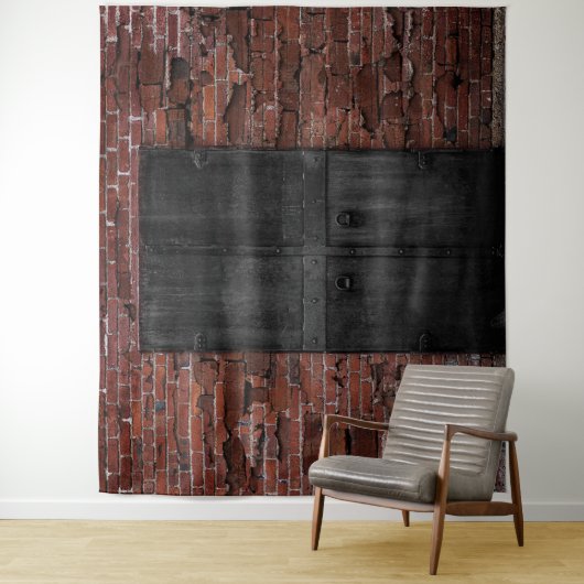 赤い素朴レンガの黒いドアのパーティー背景 タペストリー (インサイチュ)