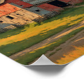 赤い素朴ロスターバーンドデジタル ポスター (角)