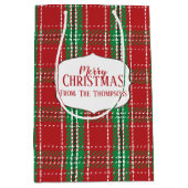 赤い素朴休日タータンチェック格子模様 ミディアムペーパーバッグ (正面)