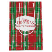 赤い素朴休日タータンチェック格子模様 ミディアムペーパーバッグ (裏面)