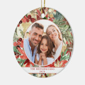 赤い素朴休日フローラクリスマスフォトセラミックス セラミックオーナメント (左)