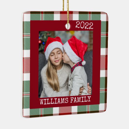 赤い素朴写真バッファロープレイドオーナメント セラミックオーナメント (右)