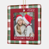 赤い素朴写真バッファロープレイドオーナメント セラミックオーナメント (左)