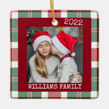 赤い素朴写真バッファロープレイドオーナメント