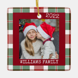 赤い素朴写真バッファロープレイドオーナメント セラミックオーナメント