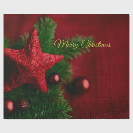 赤い素朴星と松のクリスマスラッピング紙 ラッピングペーパー (フラット)