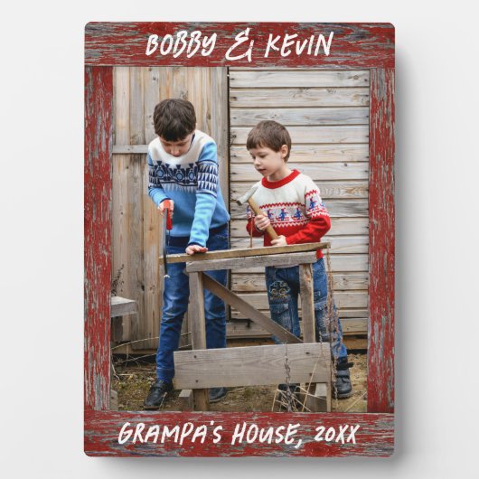 赤い素朴木動揺して材文字フォトフレーム フォトプラーク (正面)