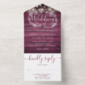 赤い素朴木材ストリングライトフローラの結婚数 オールインワン招待状 (内側)