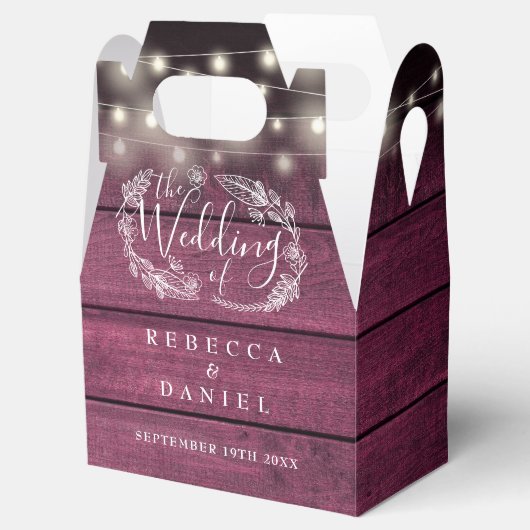 赤い素朴木材ストリングライトフローラの結婚数 フェイバーボックス (オープン)