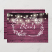 赤い素朴木製のストリングライトの結婚詳細カード 招待状 (正面/裏面)