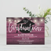 赤い素朴木製ストリングライト卒業パーティー 招待状 (スタンド正面)