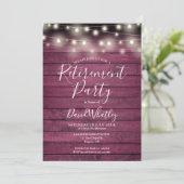 赤い素朴木製ストリングライト退職パーティー 招待状 (スタンド正面)