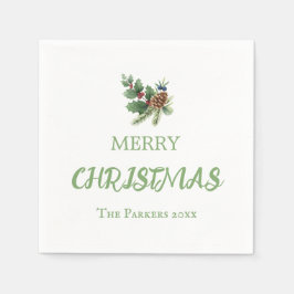 赤い素朴果実と松のコーンを持つ穴 スタンダードカクテルナプキン