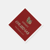 赤い素朴果実と松のコーンを持つ穴 スタンダードカクテルナプキン (角)