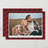 赤い素朴格子戸ハッピーホリデーズカップル写真 シーズンカード (正面/裏面)