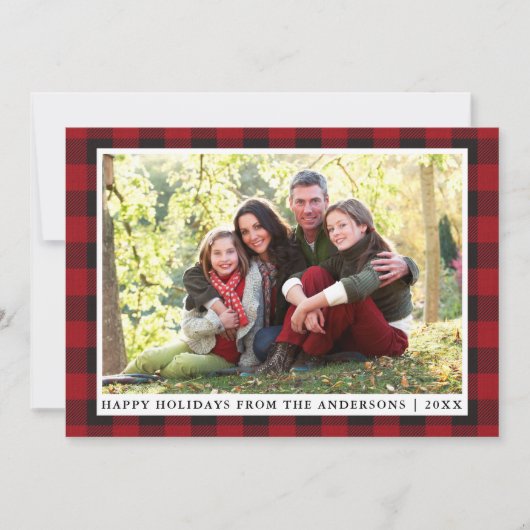 赤い素朴格子戸ハッピーホリデーズファミリーフォト シーズンカード (正面)