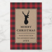 赤い素朴格子戸メリークリスマスクラフトミニ ワインラベル (シングルラベル)