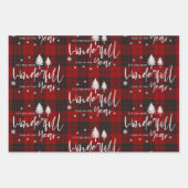 赤い素朴格子戸メリークリスマス引用文ギフト ラッピングペーパーシート (正面3)