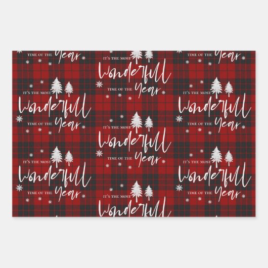 赤い素朴格子戸メリークリスマス引用文ギフト ラッピングペーパーシート (正面3)