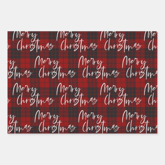 赤い素朴格子戸メリークリスマス引用文ギフト ラッピングペーパーシート (正面)