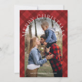 赤い素朴格子模様のアーチ写真クリスマス シーズンカード (正面)