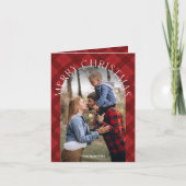 赤い素朴格子模様のアーチ写真クリスマス シーズンカード (正面)