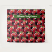 赤い素朴格子模様のクリスマストラックフォトブース タペストリー (正面(横))