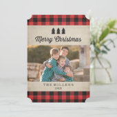 赤い素朴格子模様のクリスマスフォトカード シーズンカード (スタンド正面)