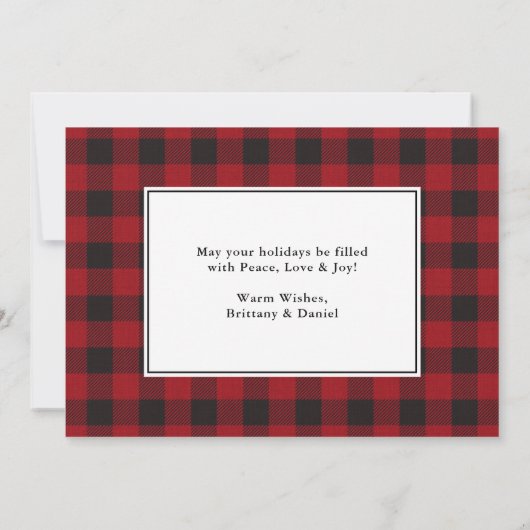 赤い素朴格子模様のクリスマスフレームのカップル写真 シーズンカード (裏面)