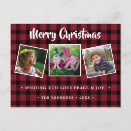赤い素朴格子模様のクリスマス写真 シーズンポストカード