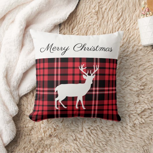 赤い素朴格子模様のクリスマス クッション (ブランケット)
