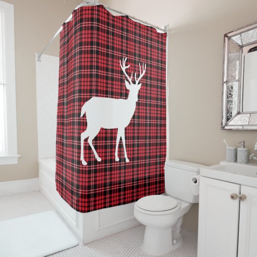赤い素朴格子模様のクリスマス シャワーカーテン (インサイチュ)