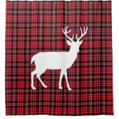 赤い素朴格子模様のクリスマス シャワーカーテン (正面)