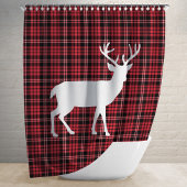 赤い素朴格子模様のクリスマス シャワーカーテン
