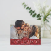 赤い素朴格子模様のバジェット写真ホリデーカード (スタンド正面)