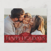 赤い素朴格子模様のバジェット写真ホリデーカード (正面)