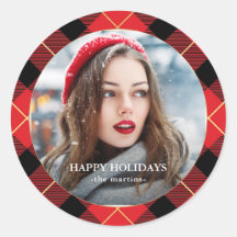 赤い素朴格子模様のフェイク金ゴールド写真クリスマスホリデー