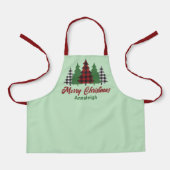 赤い素朴格子模様のメリークリスマスツリーのカスタム子供 エプロン (正面)