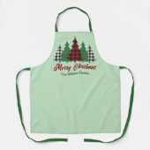 赤い素朴格子模様のメリークリスマスツリーズカスタム エプロン (正面)