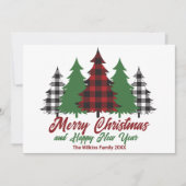 赤い素朴格子模様のメリークリスマスハッピー新年 シーズンカード (正面)