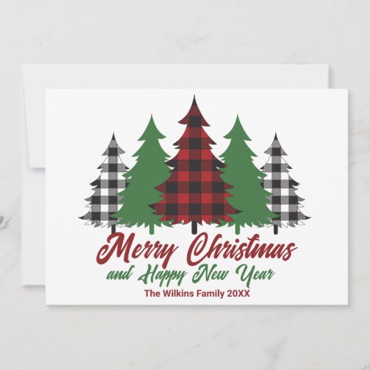 赤い素朴格子模様のメリークリスマスハッピー新年 シーズンカード (正面)