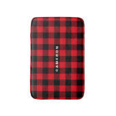 赤い素朴格子模様の休日パーソナライズされた バスマット (正面縦)