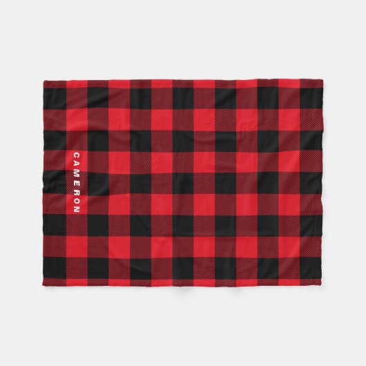 赤い素朴格子模様の休日パーソナライズされた フリースブランケット (正面(横))