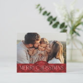 赤い素朴格子模様の写真クリスマスカード (スタンド正面)