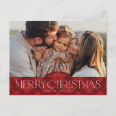 赤い素朴格子模様の写真メリークリスマス シーズンポストカード (正面)