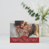 赤い素朴格子模様の写真メリークリスマス シーズンポストカード (スタンド正面)
