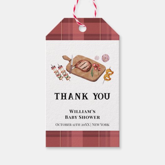 赤い素朴格子模様の国ベビーQ赤ちゃんシャワー ギフトタグ (正面)