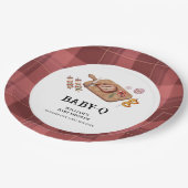 赤い素朴格子模様の国ベビーQ赤ちゃんシャワー ペーパープレート (アングル)