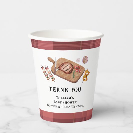 赤い素朴格子模様の国ベビーQ赤ちゃんシャワー 紙コップ (正面)